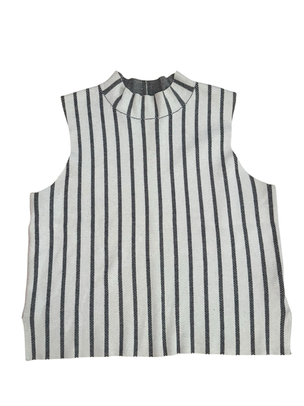 Moth Anthropologie Black White Striped High Mock Neck Sleeveless Sweater Top XL